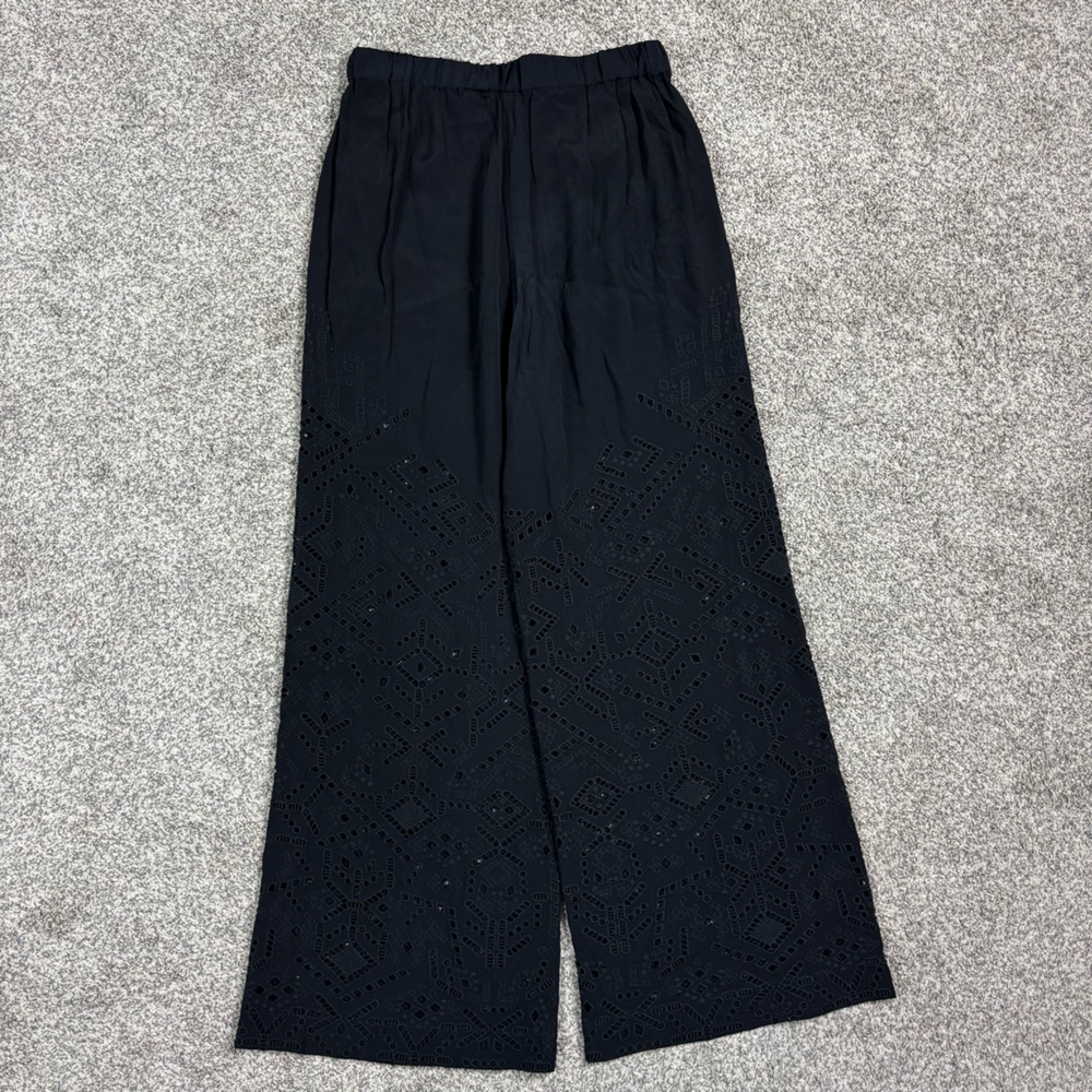 Theory Alkes‎ Ghost Embroidered Placed Eyelet Wide Leg Crepe Pants Size S - Picture 9 of 9